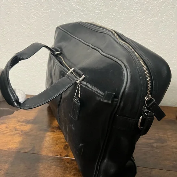 【希少】OLD COACH Dulles Bag leather black Coach Black Leather Laptop Bag in great condition